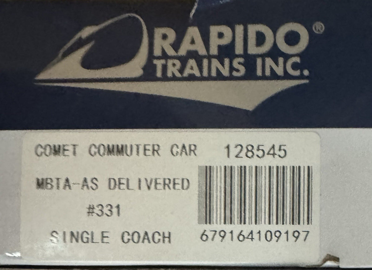 Rapido HO Comet Car MBTA Commuter Rail 128545 As Delivered Coach #331