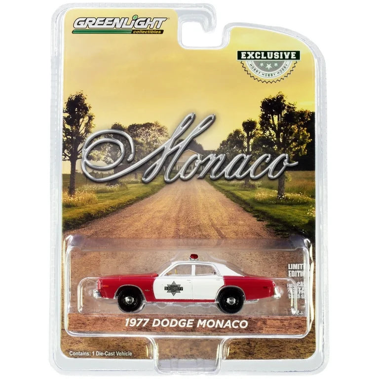 1:64 1977 DODGE MONACO FINCHBURG COUNTY SHERIFF GREENLIGHT Discontinued by manufacturer — final inventory."