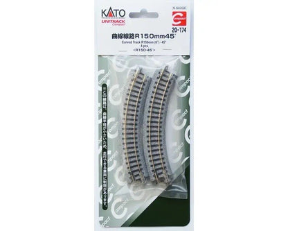 NEW KATO 20-174 N SCALE UNITRACK 150MM 6" RADIUS 45 DEGREE CURVED TRACK 4 PCS