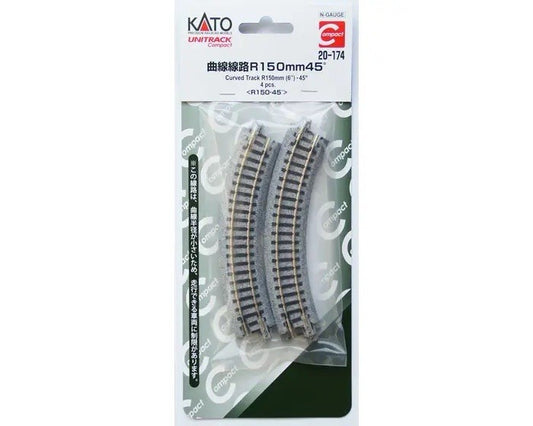 NEW KATO 20-174 N SCALE UNITRACK 150MM 6" RADIUS 45 DEGREE CURVED TRACK 4 PCS