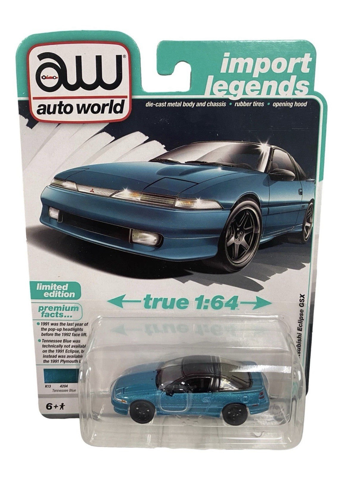 1991 MITSUBISHI ECLIPSE GSX TENNESSEE BLUE 1/64 1:64 AUTO WORLD 64502 AWSP189 B