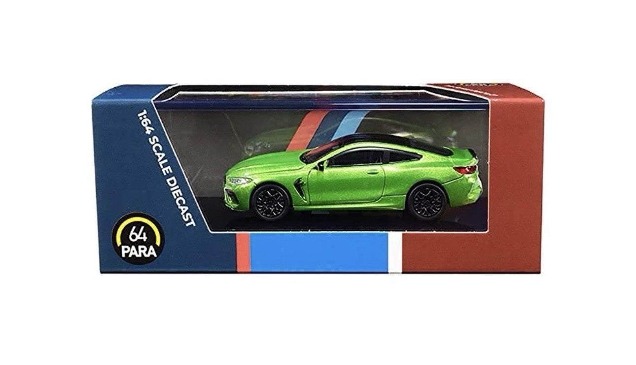 BMW M8 COUPE JAVA GREEN MET. W/BLACK TOP 1/64 DIECAST MODEL CAR PARAGON PA-55216