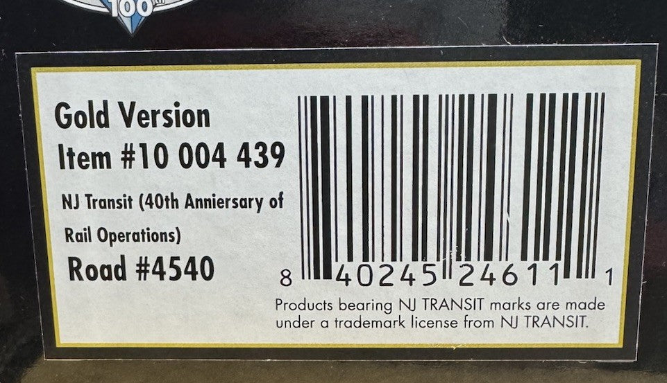 ATLAS 10004439 HO NJT ALP45-DP MASTER GOLD ESU LOKSOUND  DCC/SOUND RD NO. 4540