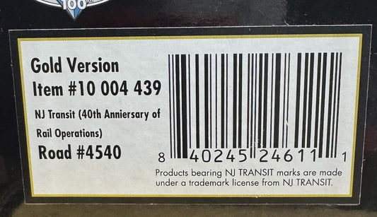 ATLAS 10004439 HO NJT ALP45-DP MASTER GOLD ESU LOKSOUND  DCC/SOUND RD NO. 4540