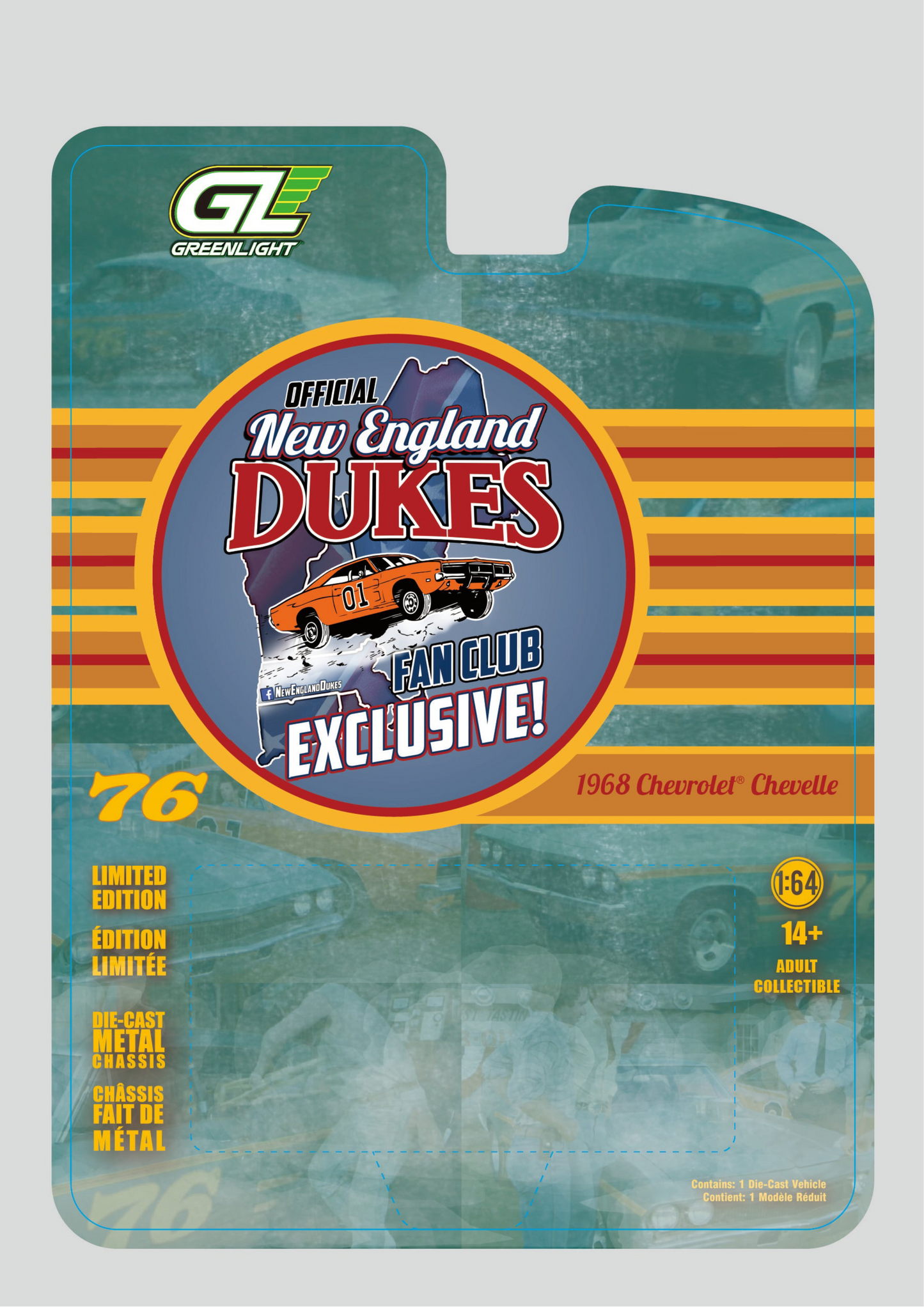 WHOLESALE CASE 48 CARS 1:64 1968 Chevy Chevelle #76 Race Car New England Dukes Exclusive Greenlight