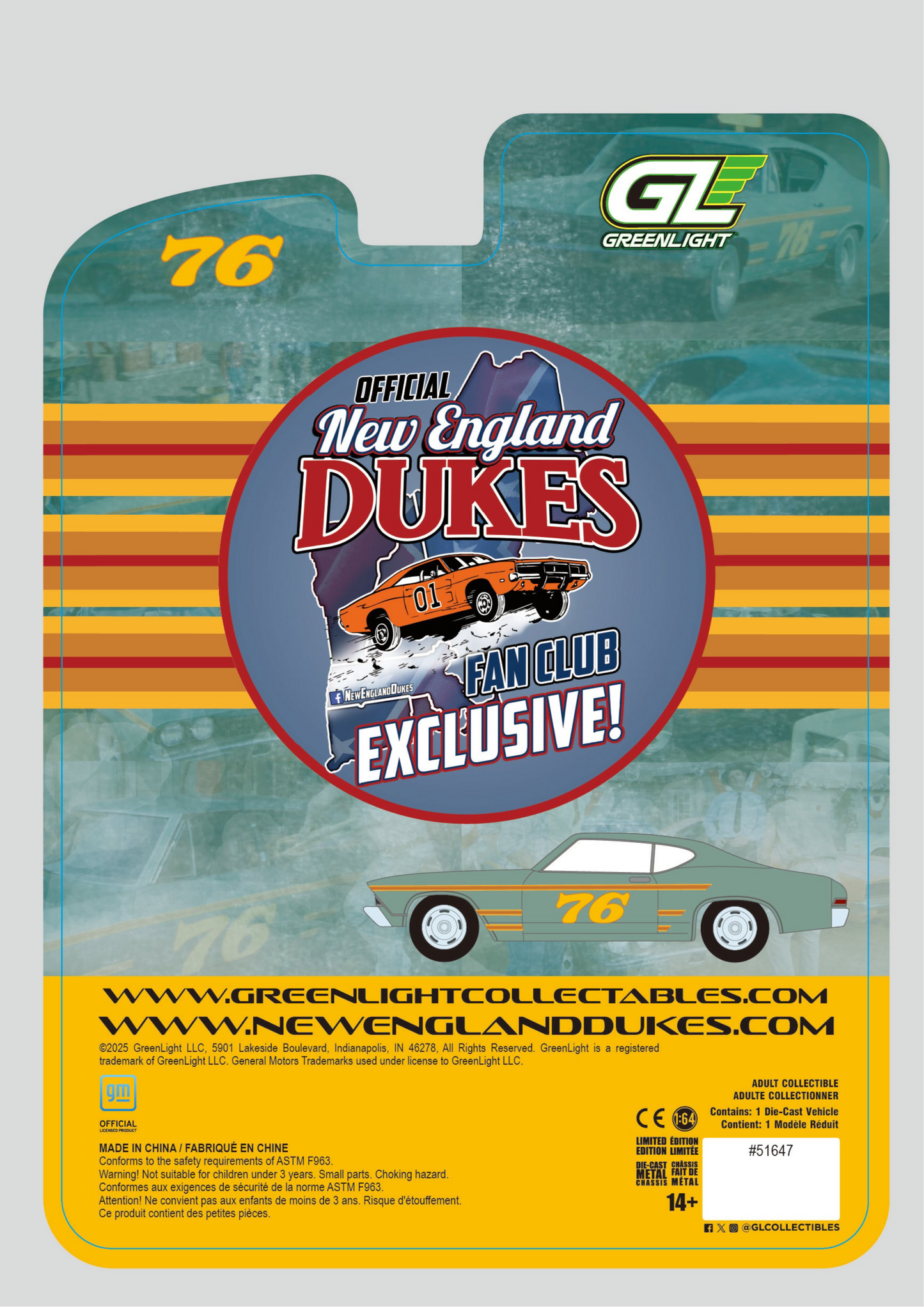 WHOLESALE CASE 48 CARS 1:64 1968 Chevy Chevelle #76 Race Car New England Dukes Exclusive Greenlight