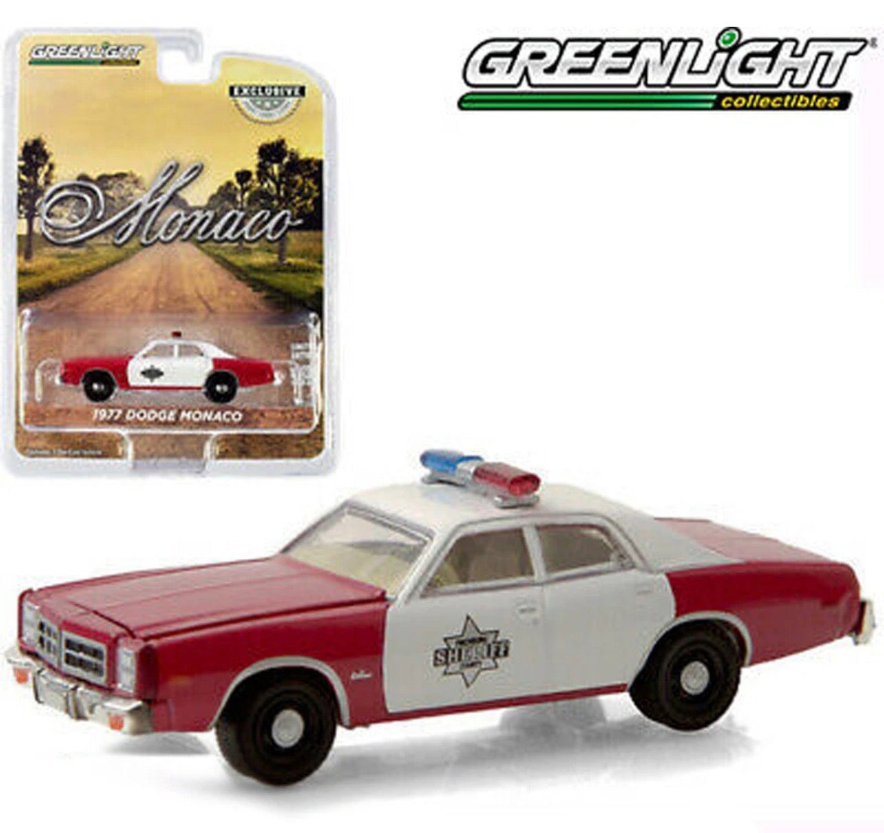 1:64 1977 DODGE MONACO FINCHBURG COUNTY SHERIFF GREENLIGHT Discontinued by manufacturer — final inventory."